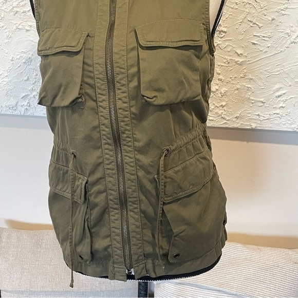 J Crew Women's Classic Twill Chino Military Cargo Vest Stow Hoodie Green Sz XS - Picture 9 of 9